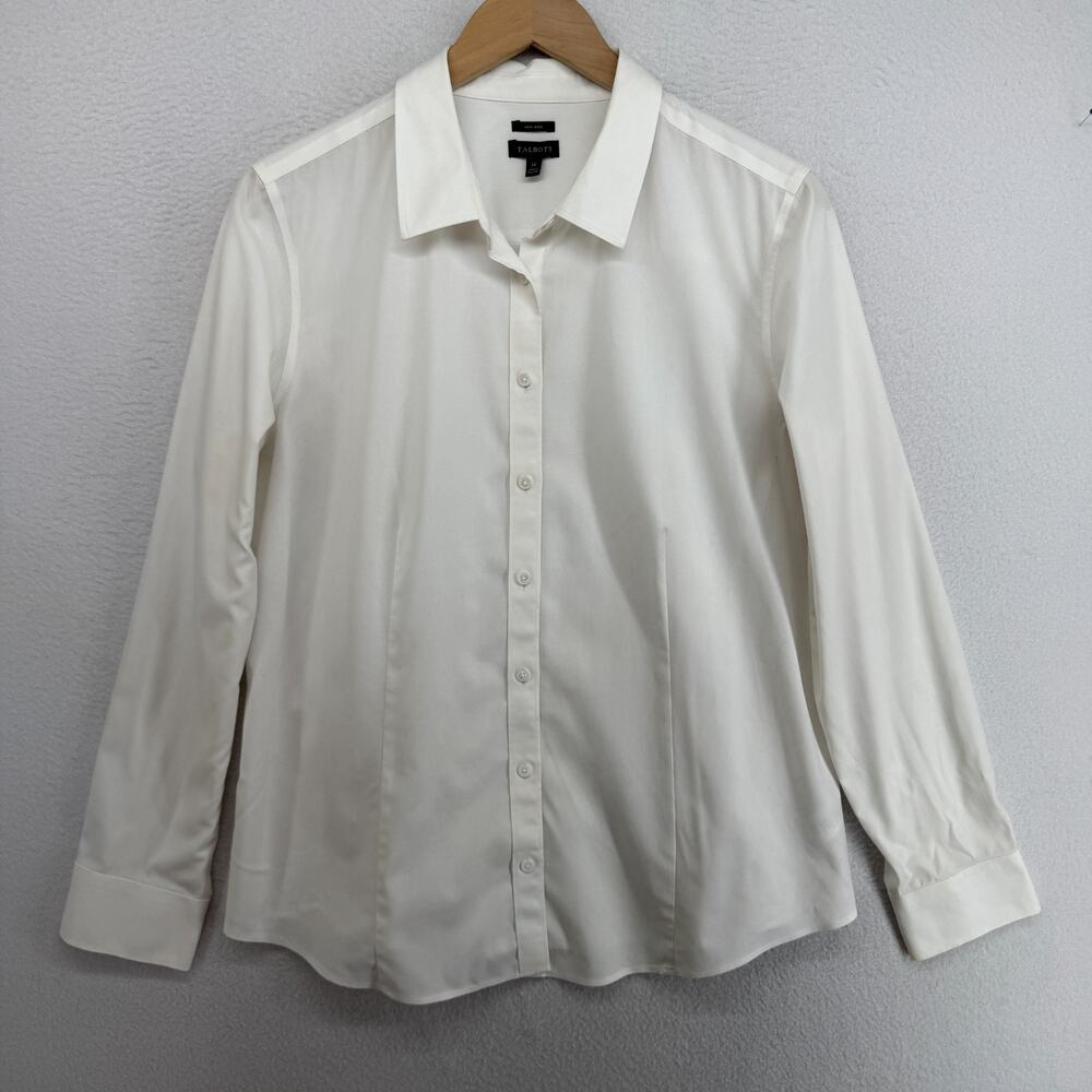 TALBOTS Top 14 Non Iron Poplin Perfect Shirt Button Up Long Sleeve White